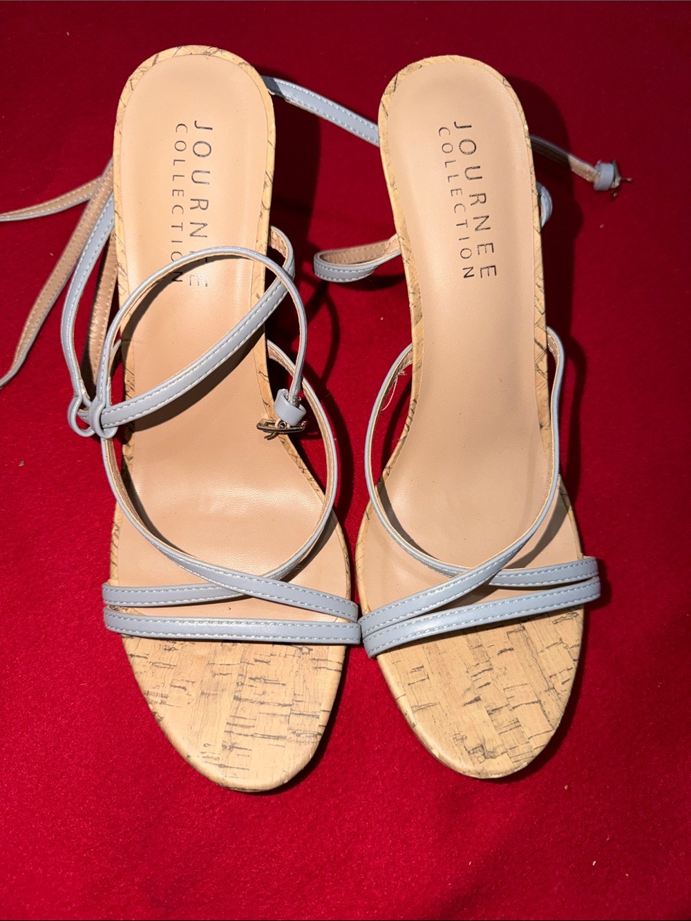 Journee Collection Light Blue Strappy Cork-Heel Sandals